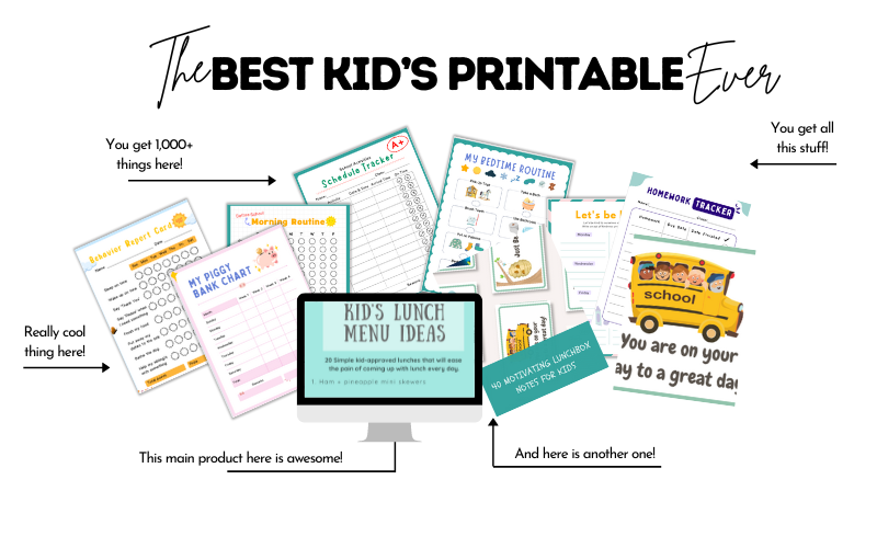 Complete Kid's Bundle;  Print +, Ultimate Family Chore Chart, Kid's Lunch Ideas, Lunch Box Notes, and Kid's Planner!!