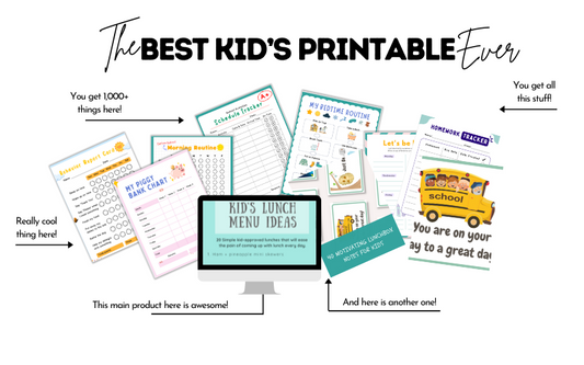 Complete Kid's Bundle;  Print +, Ultimate Family Chore Chart, Kid's Lunch Ideas, Lunch Box Notes, and Kid's Planner!!